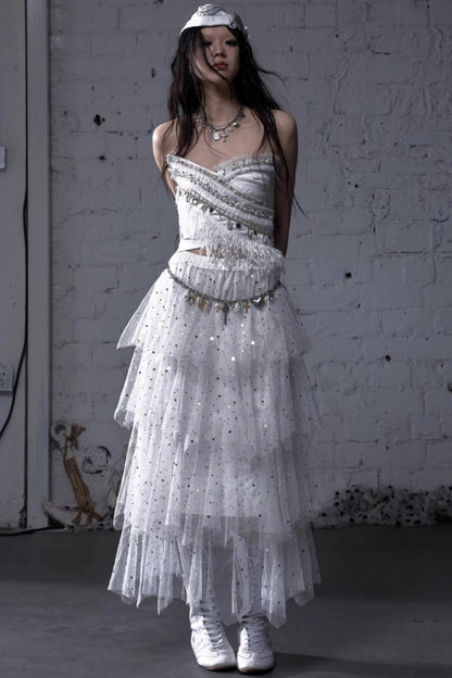 Fairycore Star Tiered Mesh Skirt