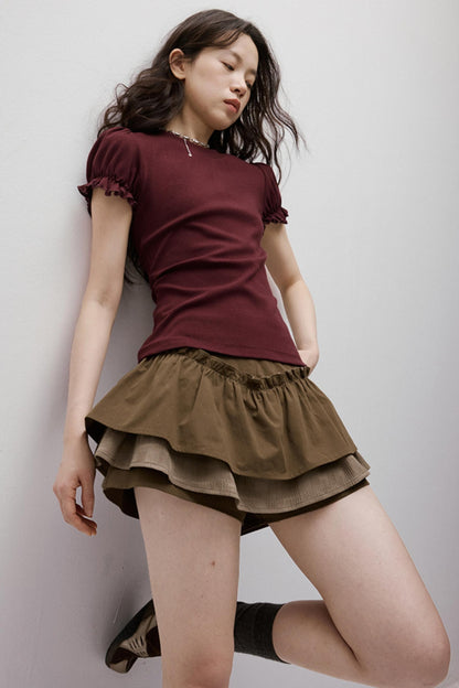 Dreamscape Stitched Brown Puffy Skirt