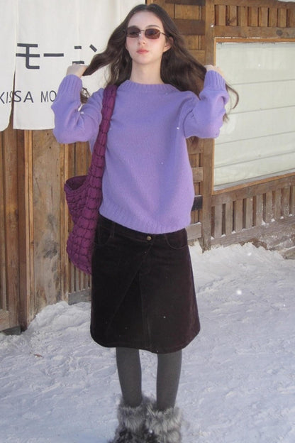 Mint Violet Slanted Hem Sweater