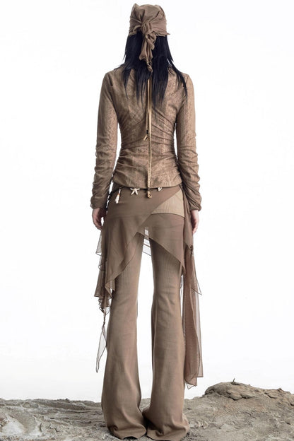 Lux Lace Stitching Big V-Neck Shirt