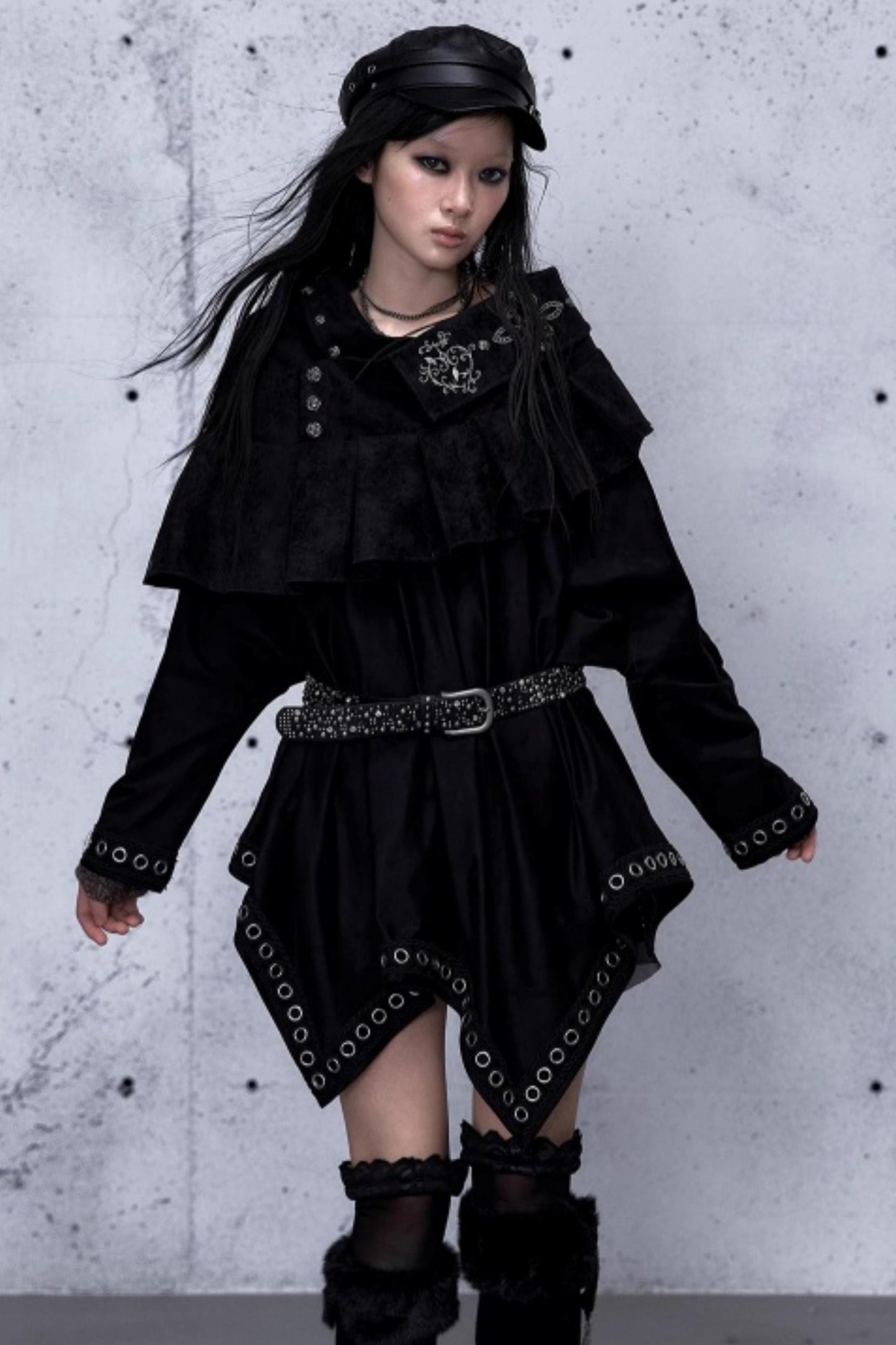 Dark Punk Patchwork Midi Skirt