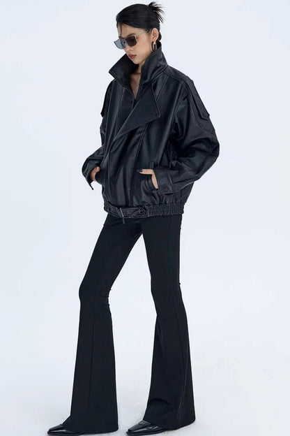 Retro Lychee Pattern Leather Jacket