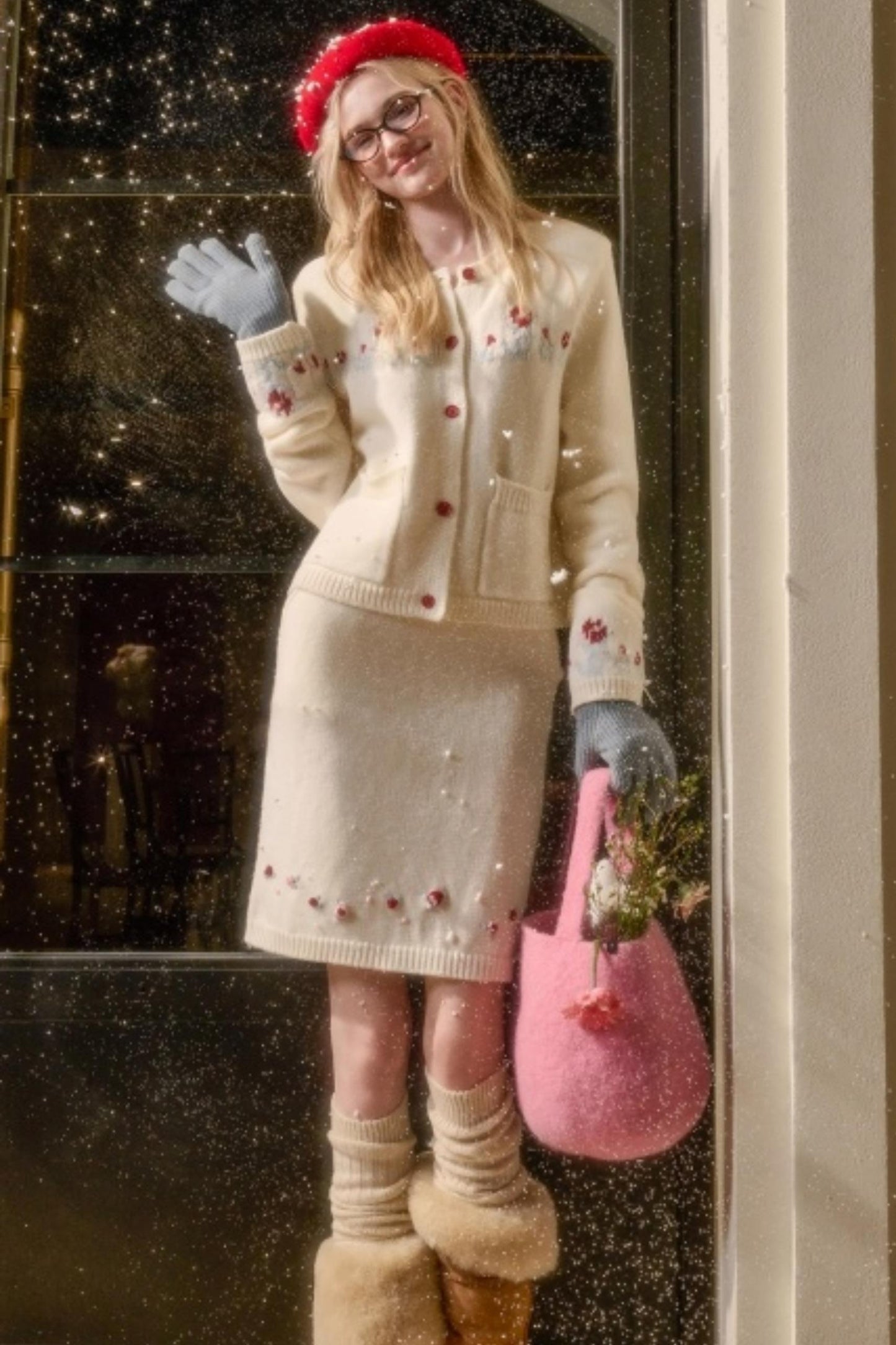 Snow Berry Wool Sweater Skirt Set-Up