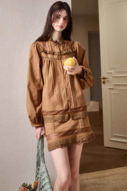 Cotton Lace Shirt With Skirt Set-Up