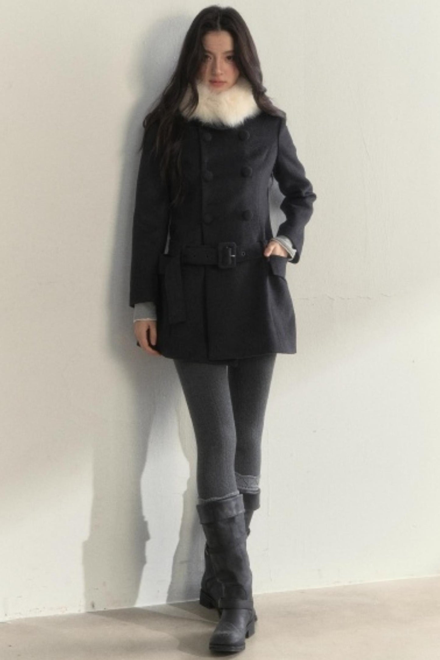 Double Breasted Low-Belt Mid-Length Coat