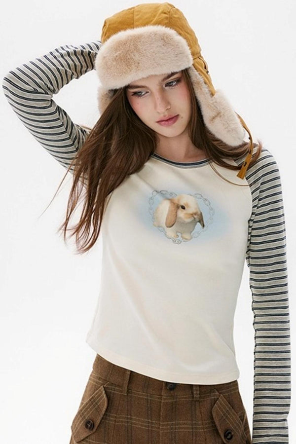Beige Rabbit Sleeve T-Shirt