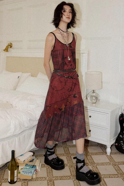 Red Printed Strap Dress