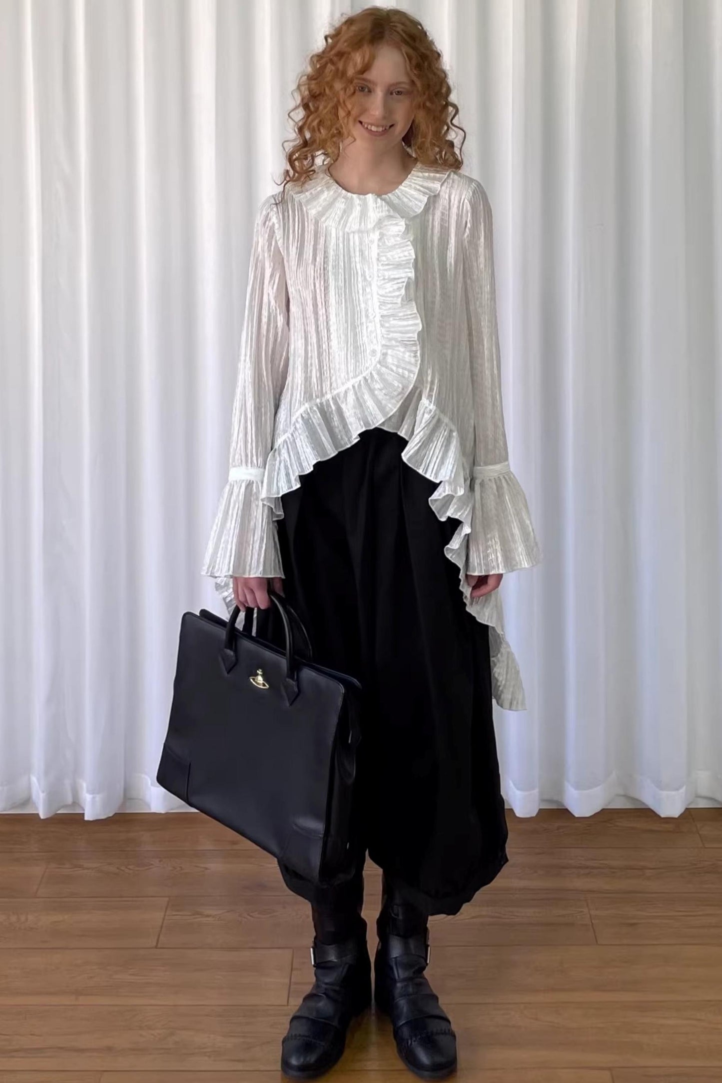 White Lace Ruffled Shirt