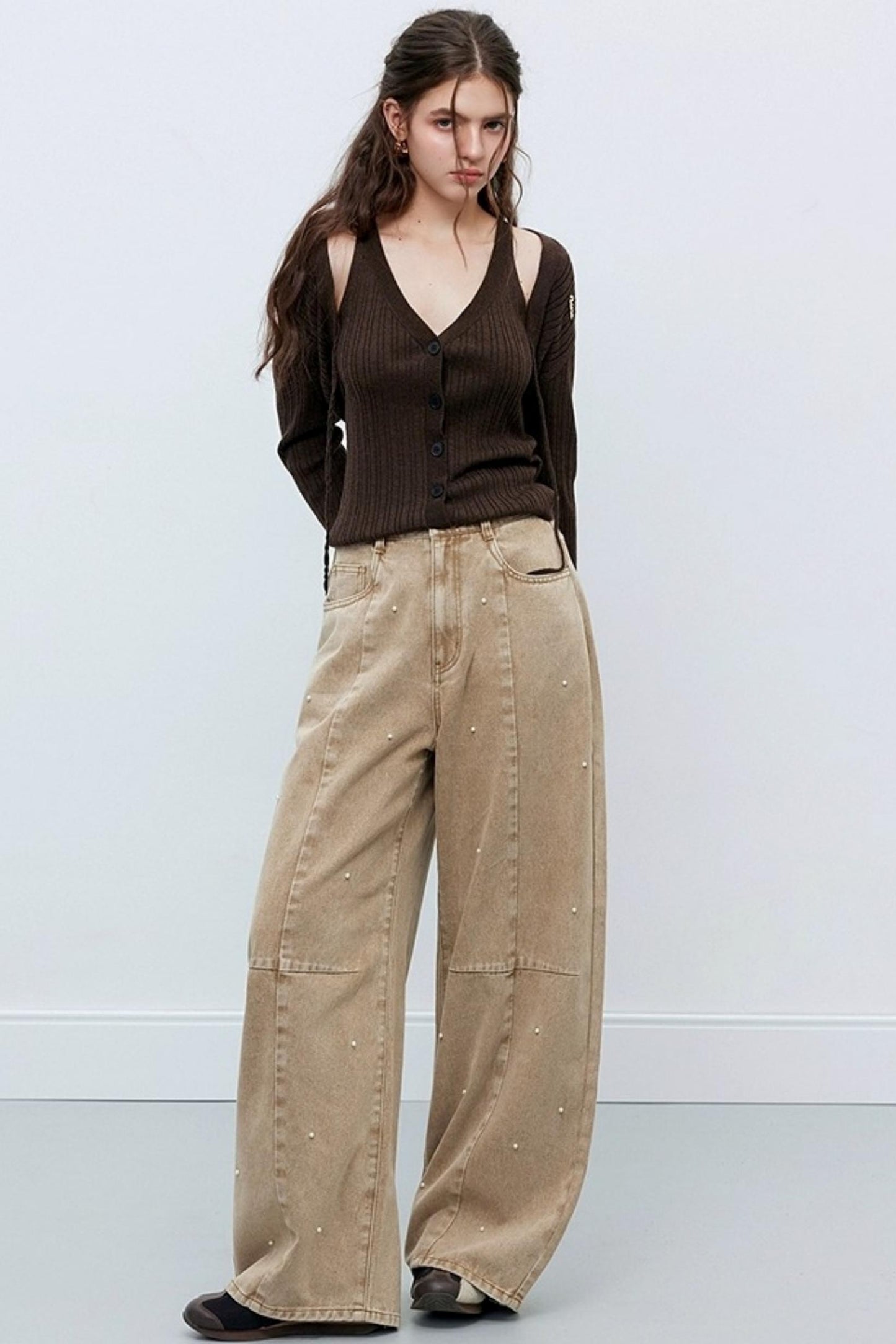 Washed Nail Beads Loose Scimitar Jeans