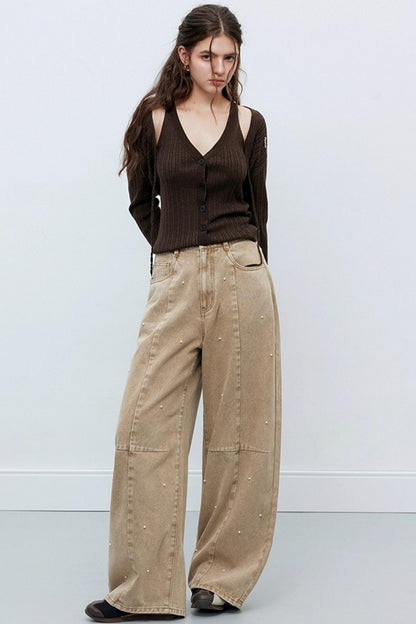 Washed Nail Beads Loose Scimitar Jeans