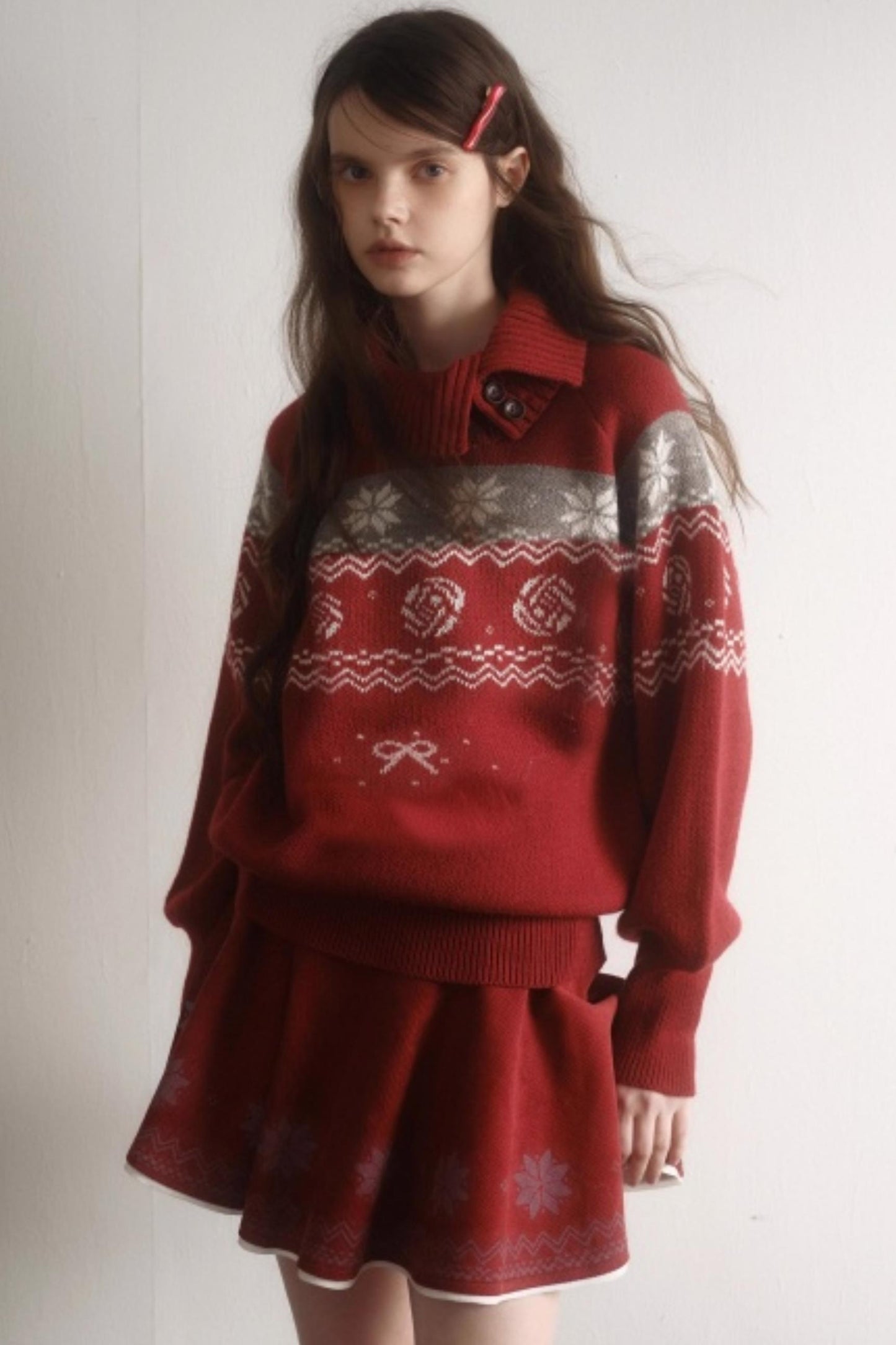 Velvet Cat Patch Wool Sweater Set-Up