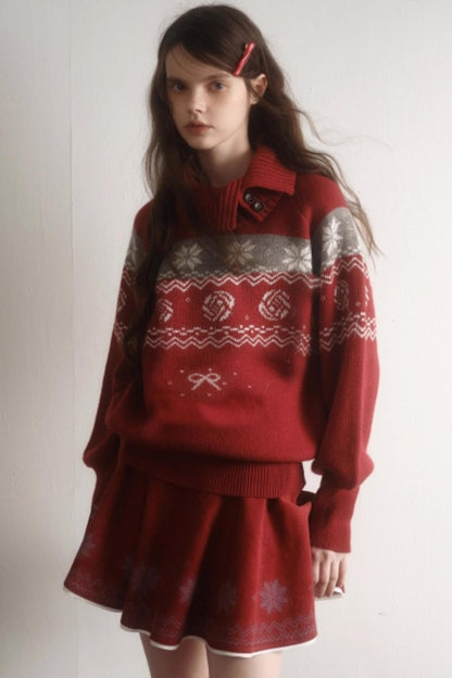 Velvet Cat Patch Wool Sweater Set-Up