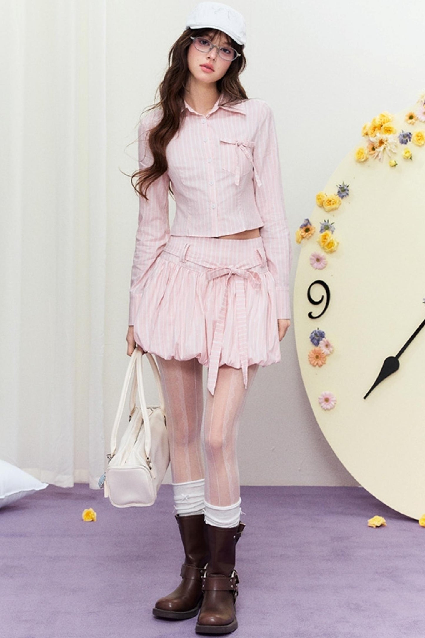 Chic Striped Short Shirt & Skirt Set-Up