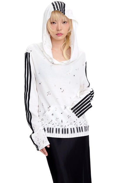 Piano Note Print Long-Sleeved Top
