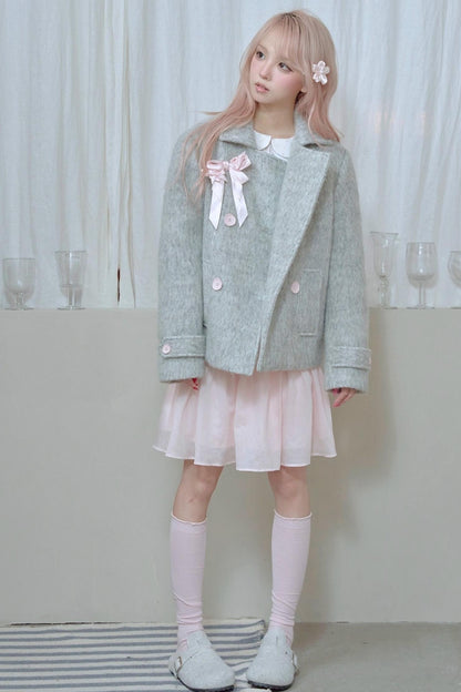 Light Grey Water Ripple Woolen Coat