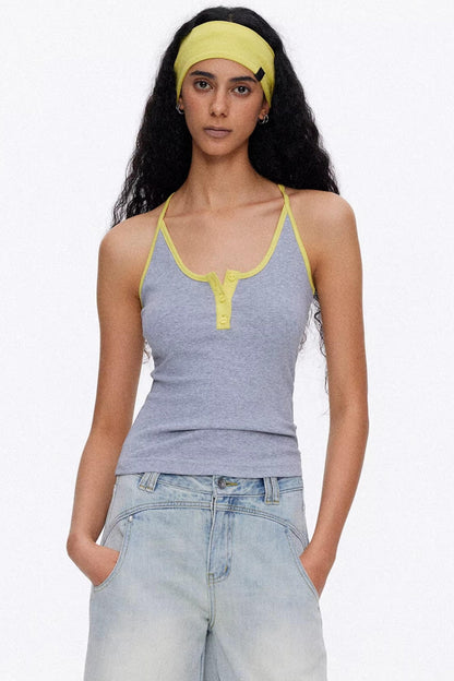 Grey contrast trim slim-fit tank top for women