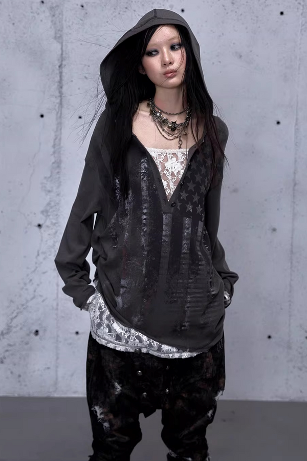 Rebellious Lace Hooded Top
