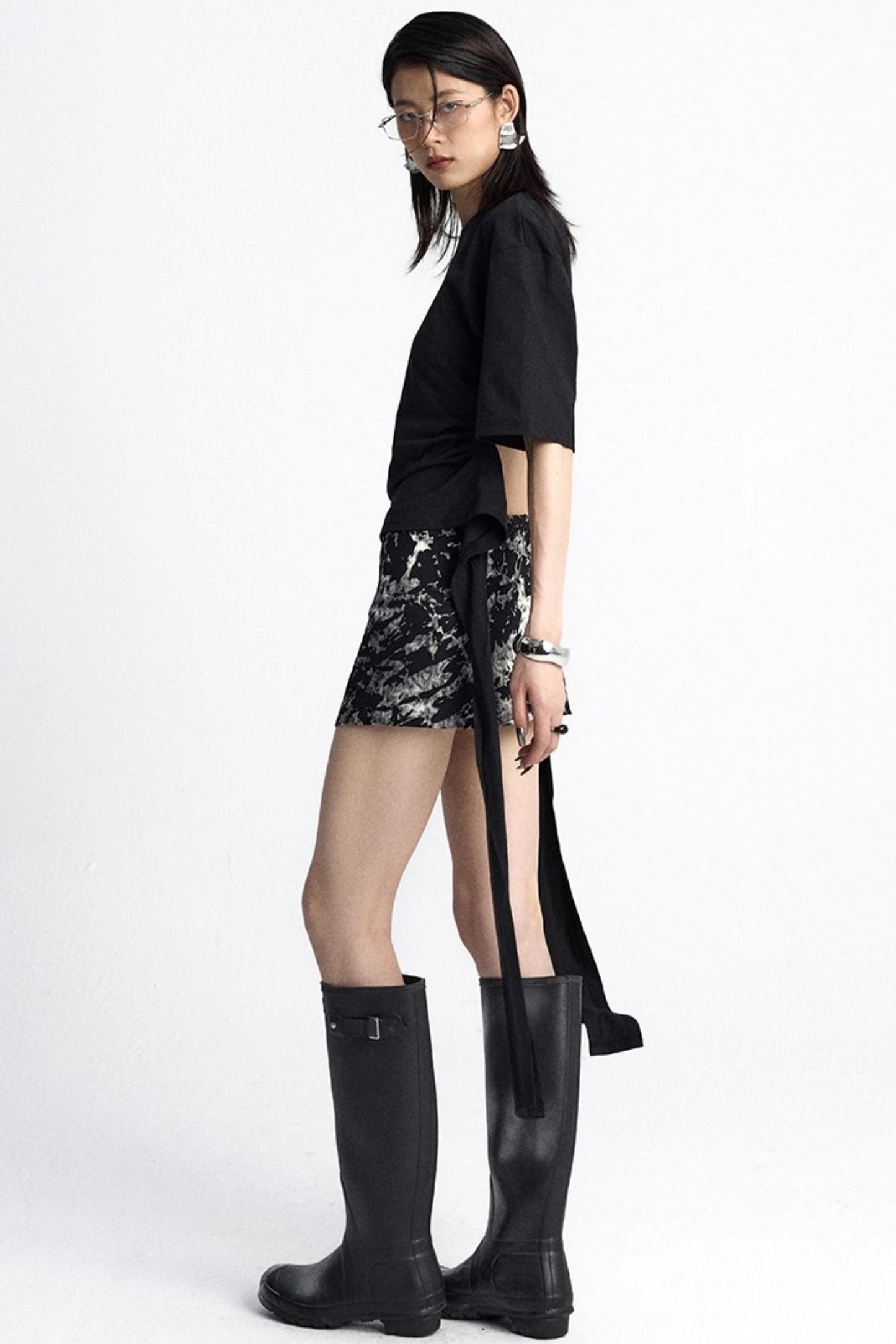 Pinch-Pleated Cut-Out Short Sleeve Summer Top