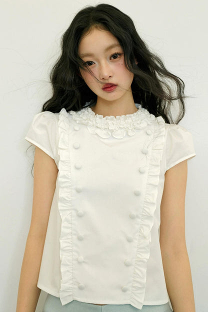Lace Puff Sleeve White Top