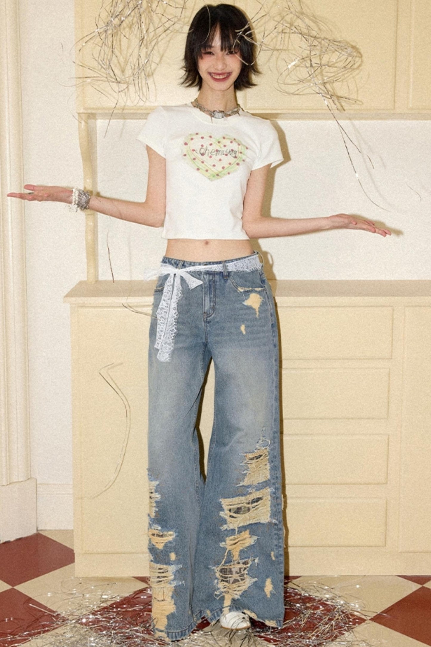 Ripped Wide-Leg Jeans