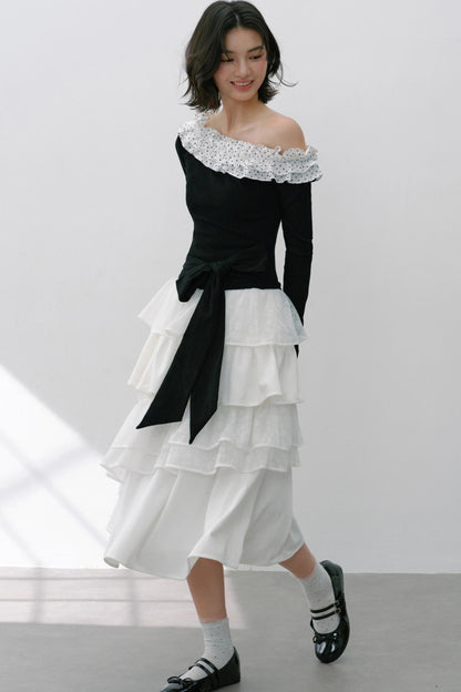 Slanted Polka Dot Long-Sleeved T-Shirt