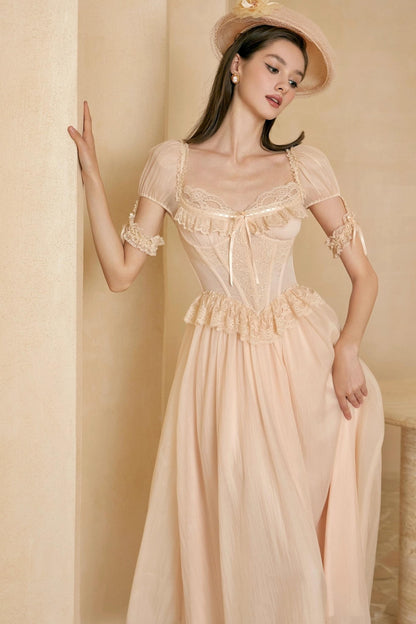 French Champagne Lace Corset Dress Set