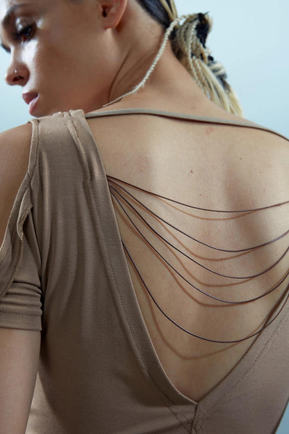 Ruffled Backless Strapless Tee