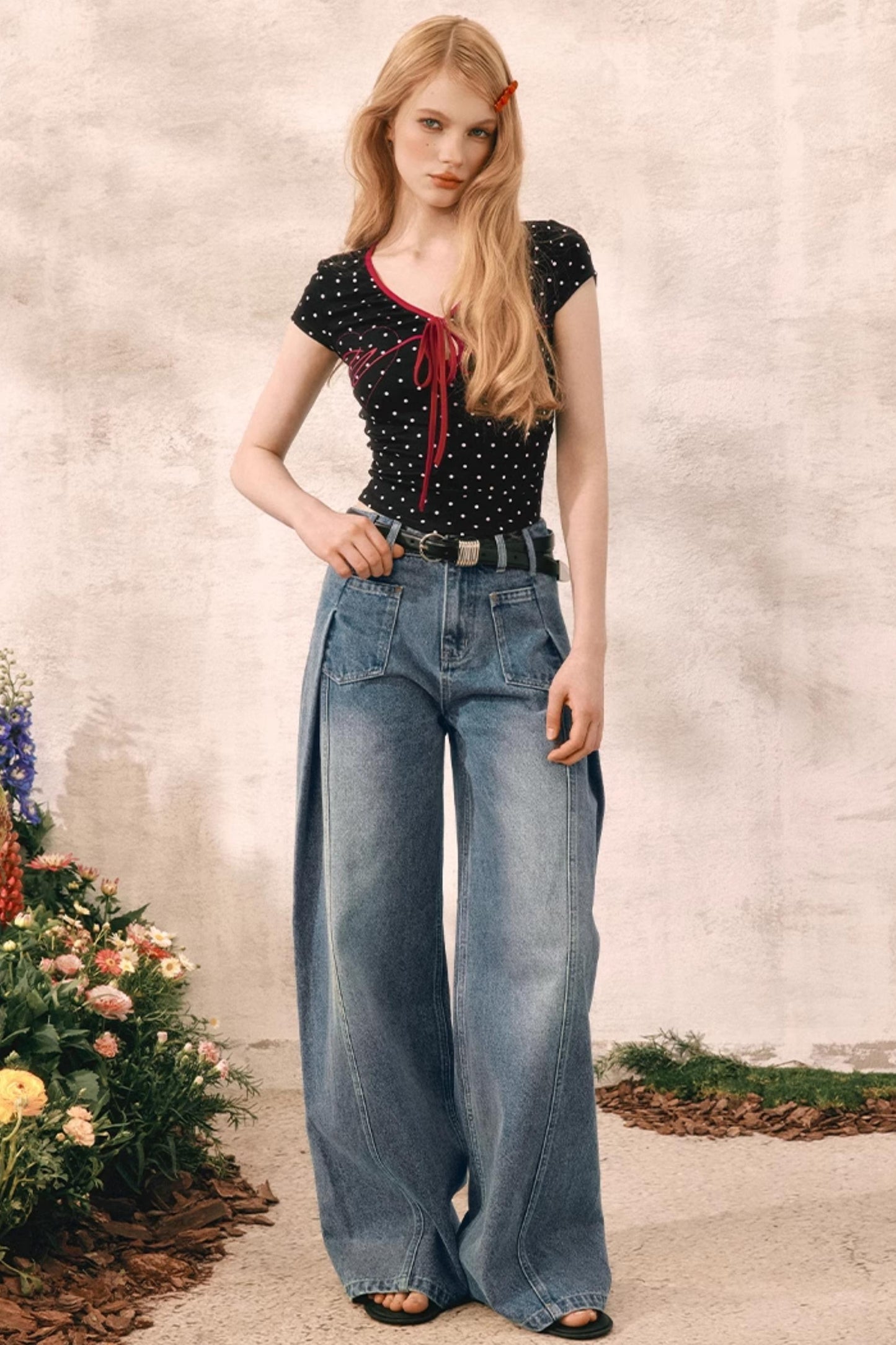 Summer Polka Dot V-Neck Tee