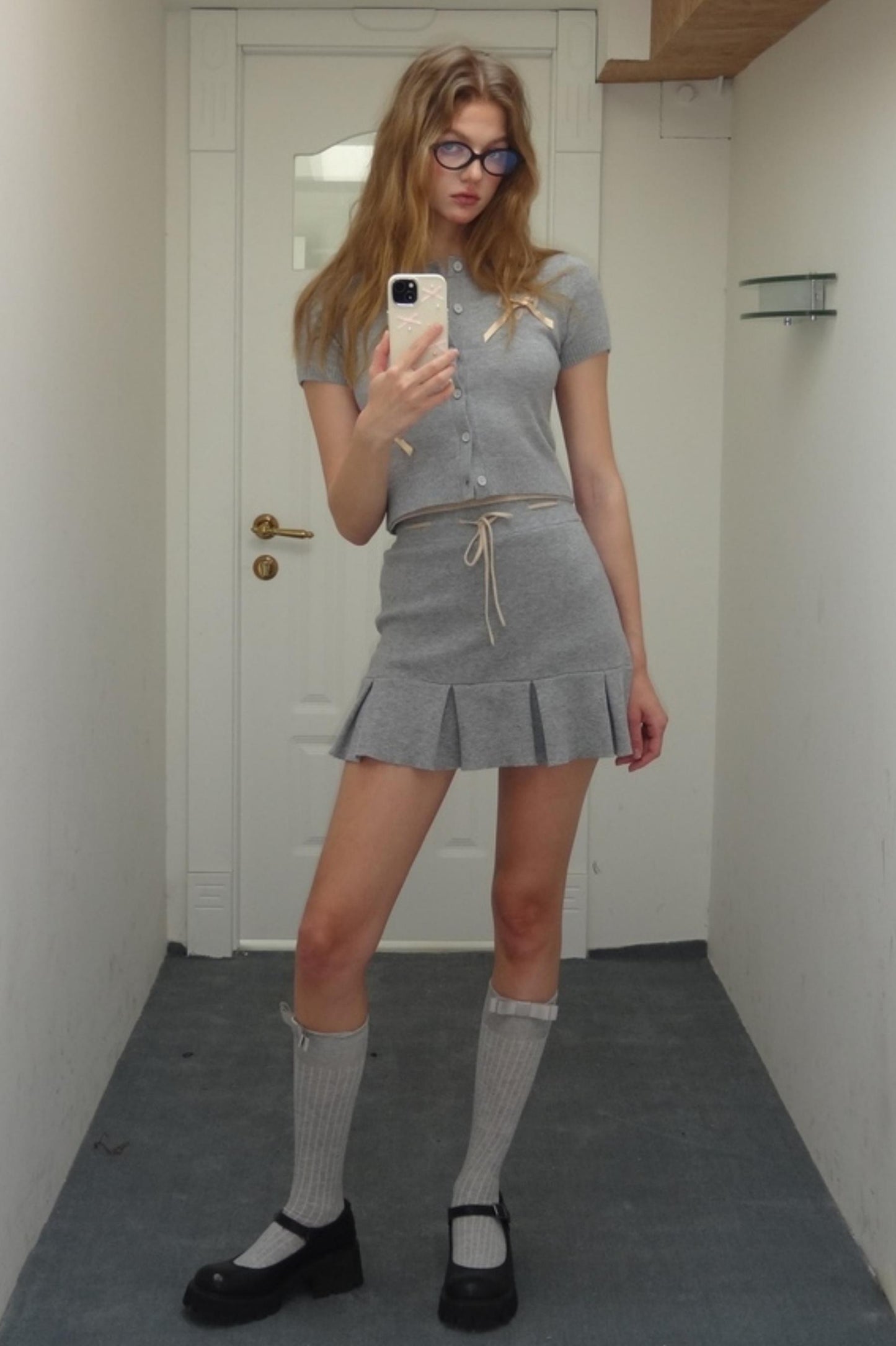 Vintage Gray Knit A-line Skirt Set-Up