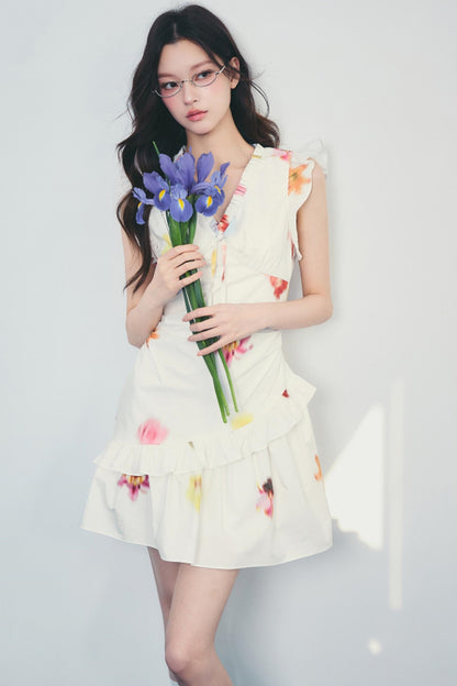 Floral V-Neck Ruffle Dress