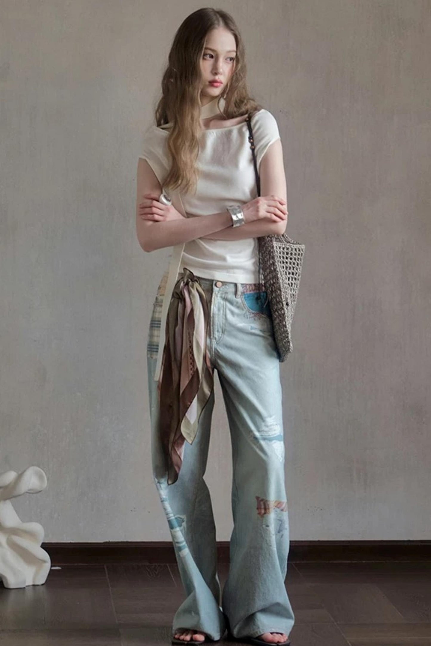 Milk White Asymmetrical Knit Top