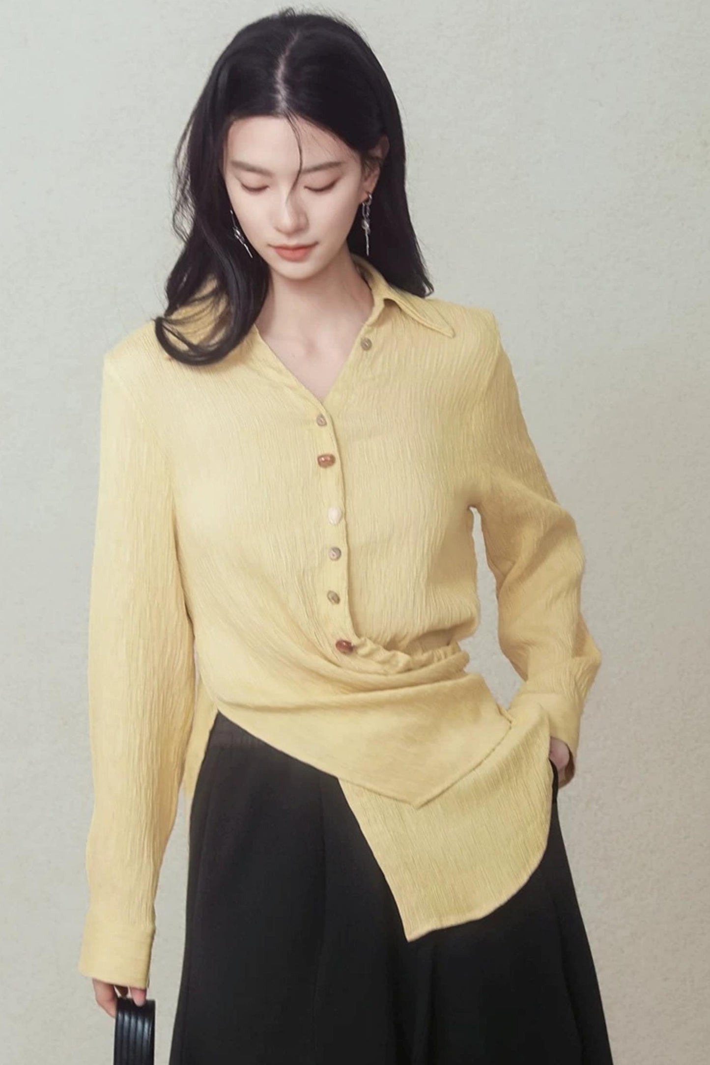 Pale Yellow Stone Button Shirt
