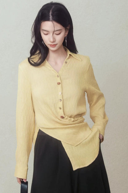 Pale Yellow Stone Button Shirt