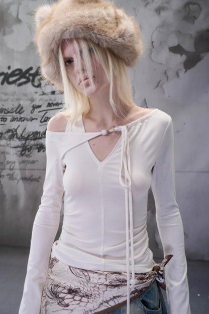 Off-The-Shoulder Beaded Lace-Up Base Top