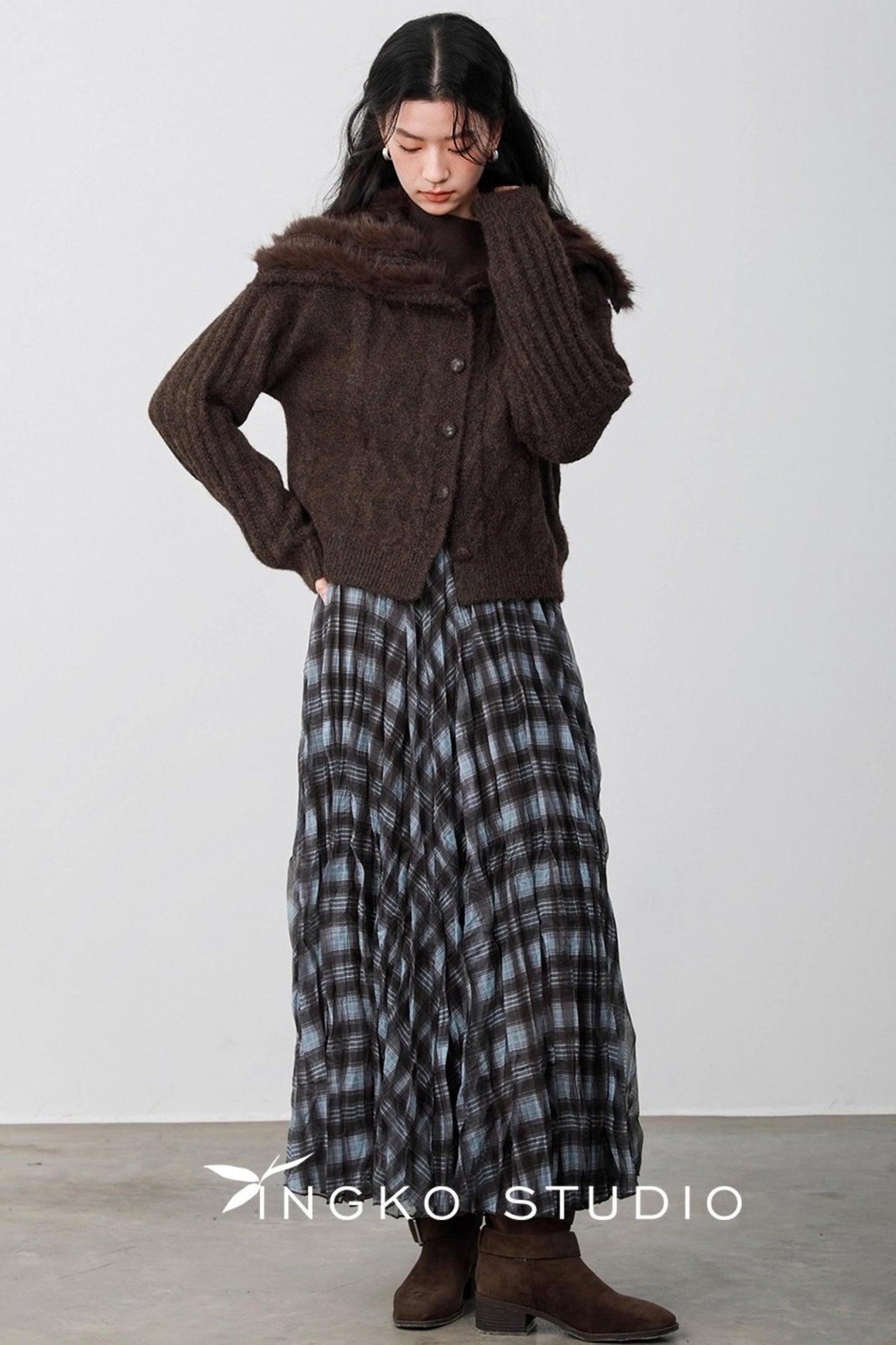 Blue Plaid Gauze Skirt