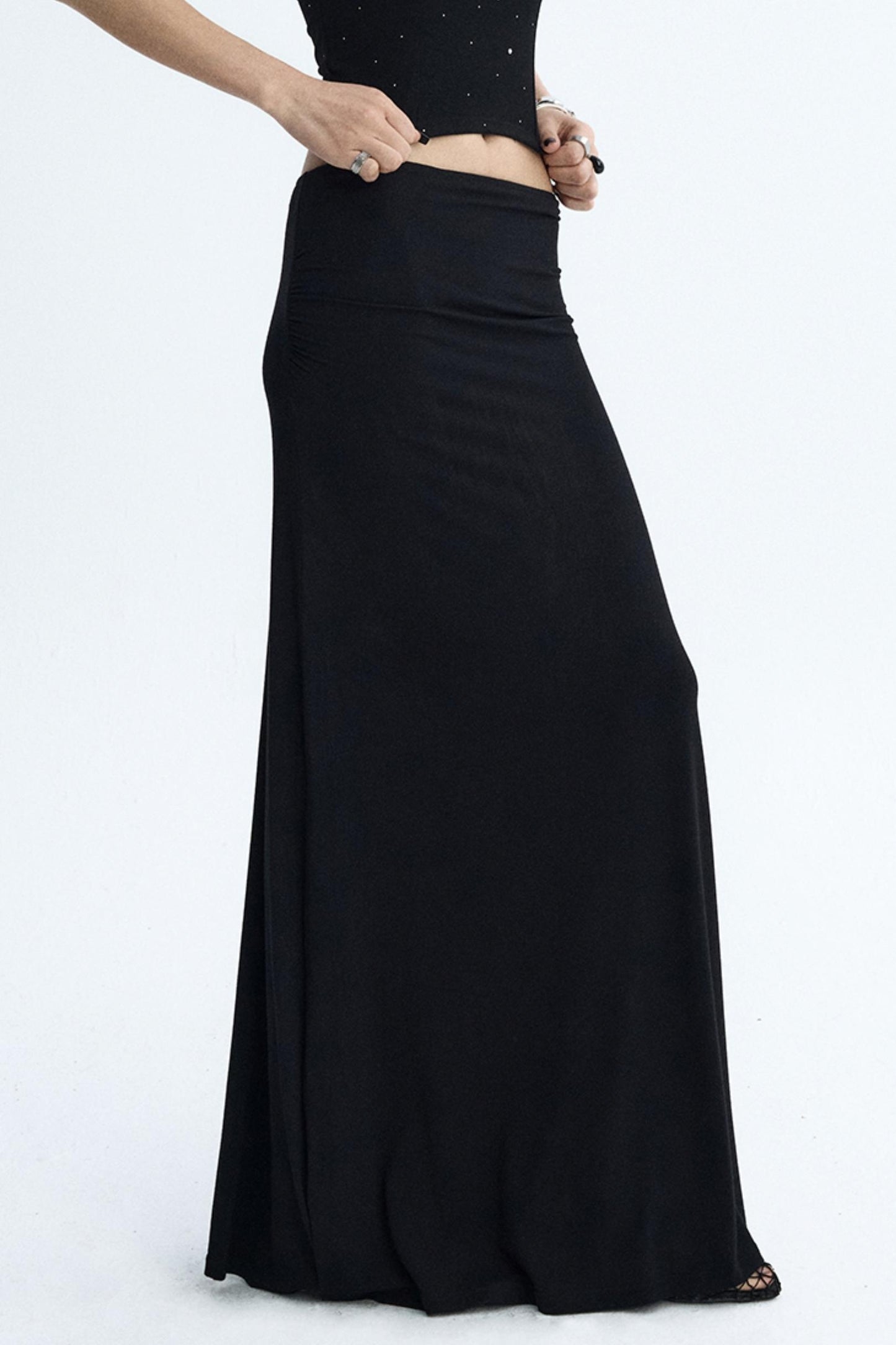 Black Draped Maxi Skirt