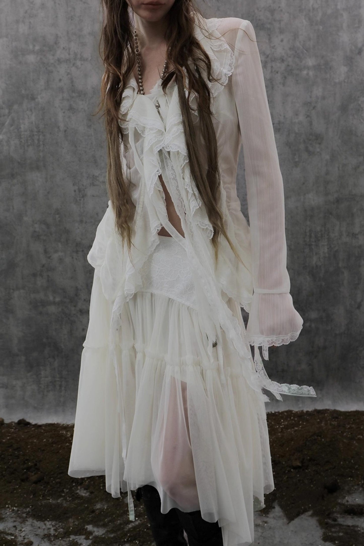 Ruffled Chiffon Yarn Shirt