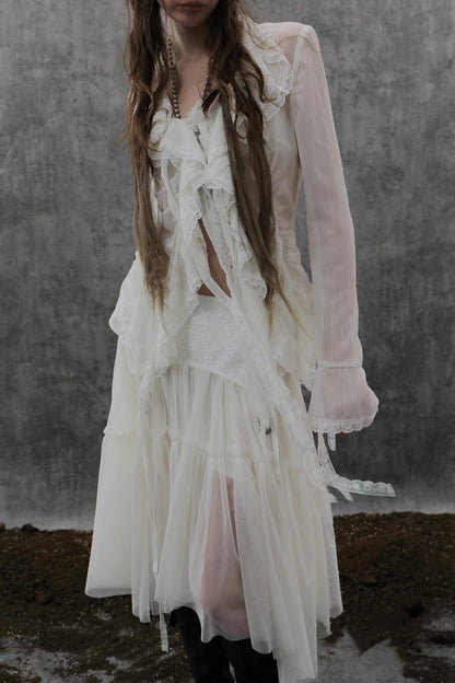 Ruffled Chiffon Yarn Shirt