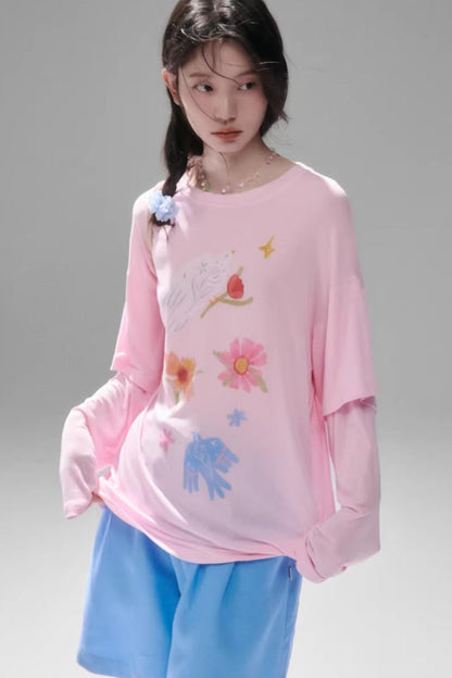 Bird and Floral Tencel Blouse