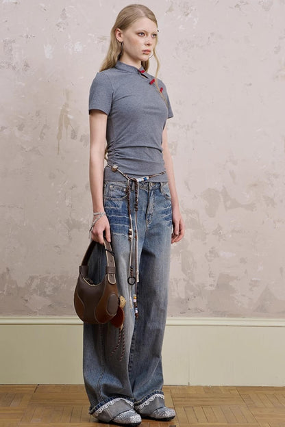 Chinese Chic Bow Short Sleeve Top