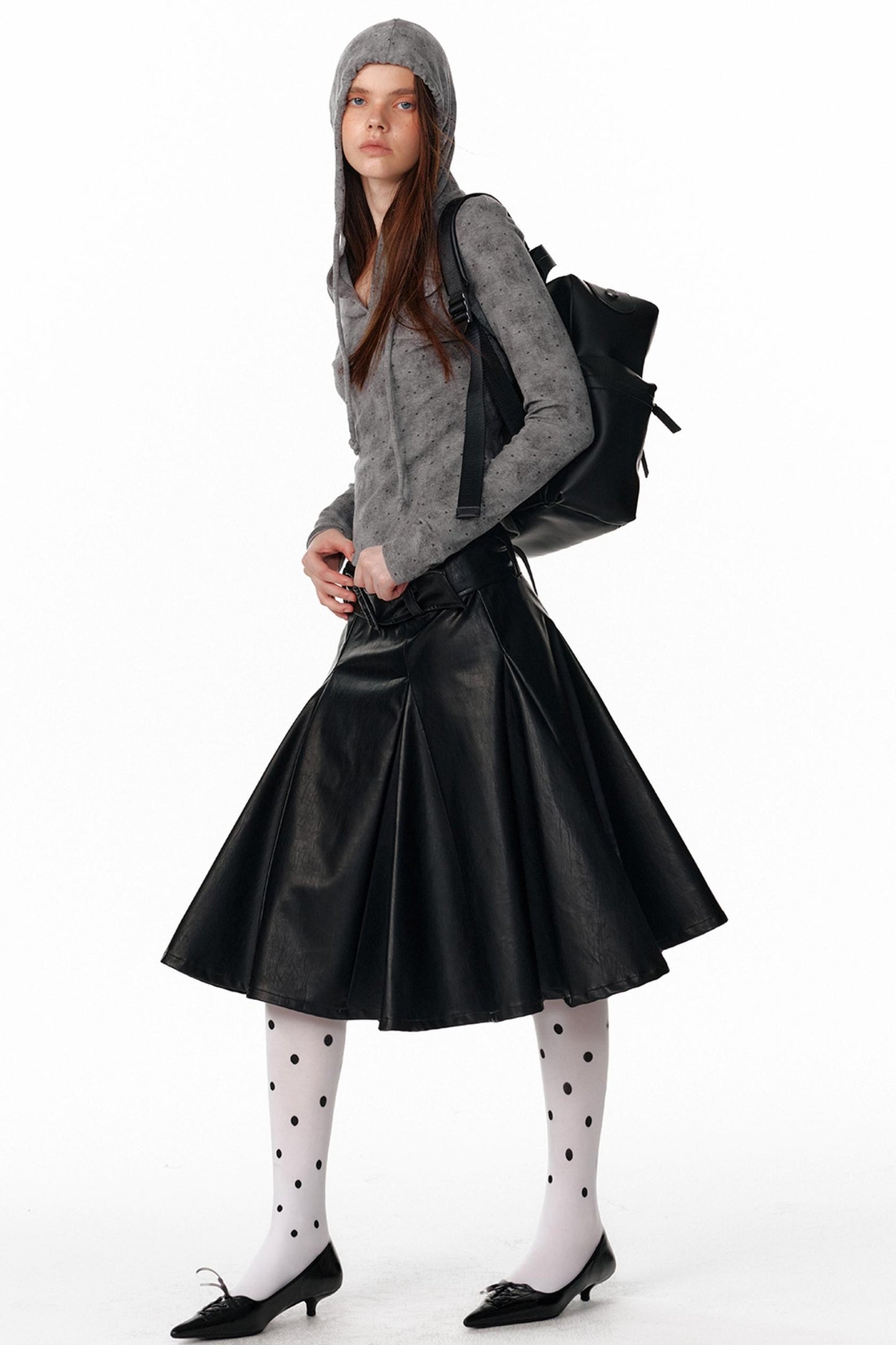 Retro Polka-Dot Hooded Top
