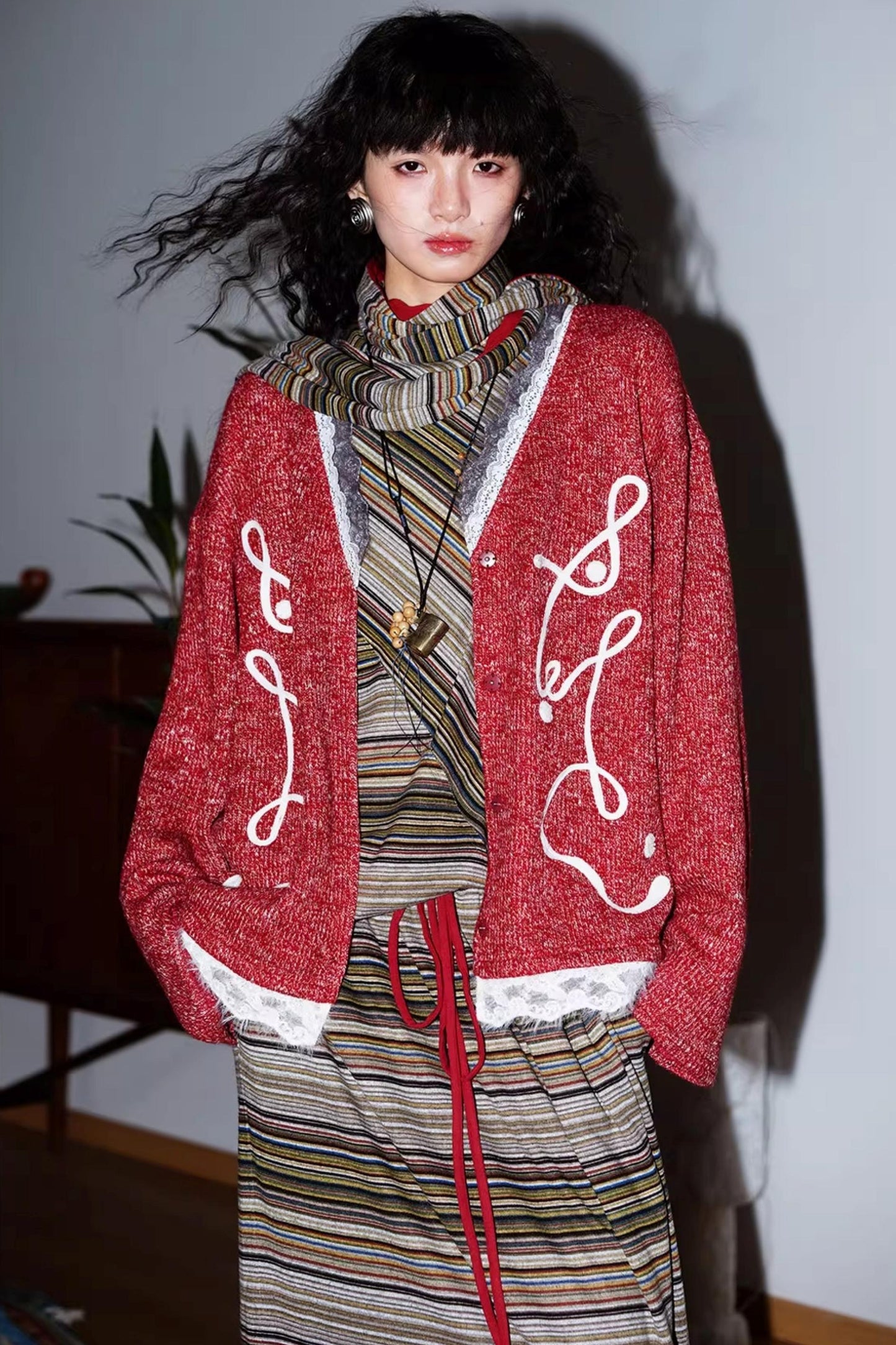 Retro Lace Knitted Cardigan