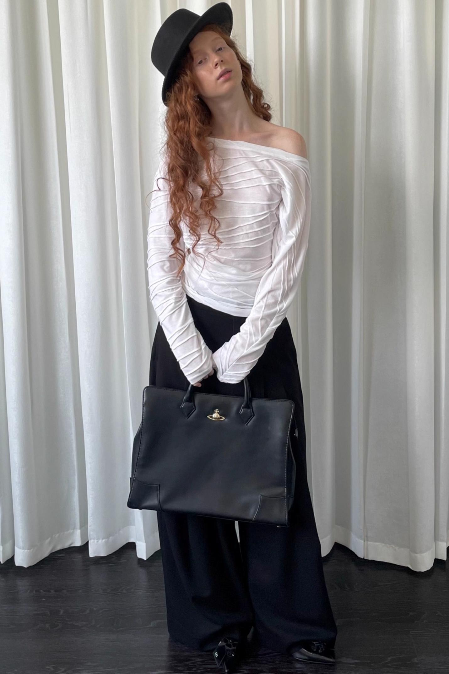 Pleated Slanted Shoulder Slimming Top