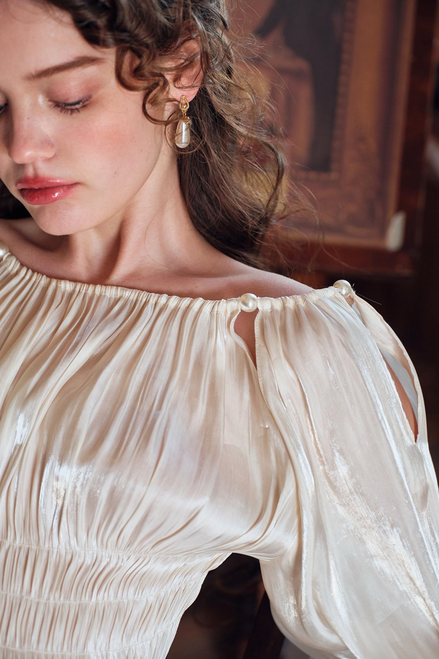 Satin Slim Fit Vintage Skirt Shirt Set-Up