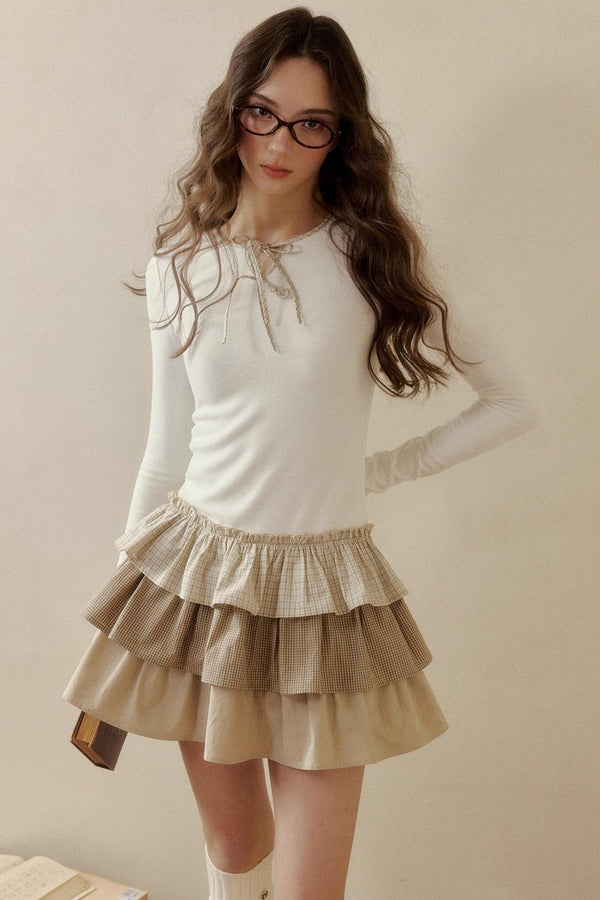 Retro Plaid Knit Tutu Skirt Dress