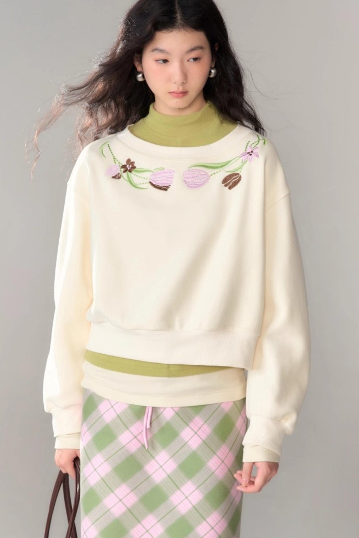 Tulip Embroidery Cloud Sweater