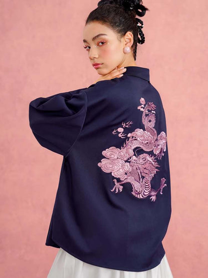 Dragon Cloud & Flower Embroidery Blouse