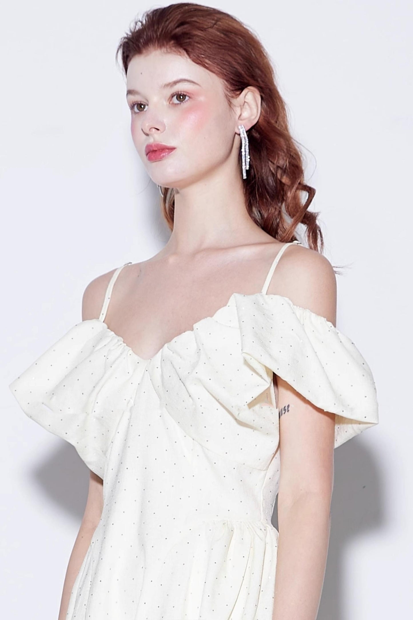 Rhinestone Puff Sleeve Dress