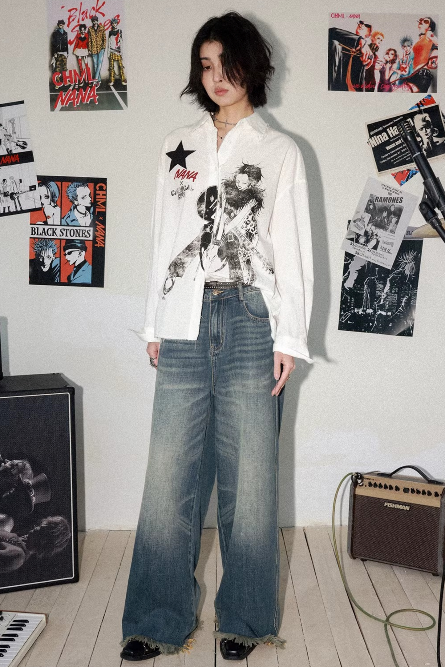 Retro Bluse mit ausgefranstem Saum