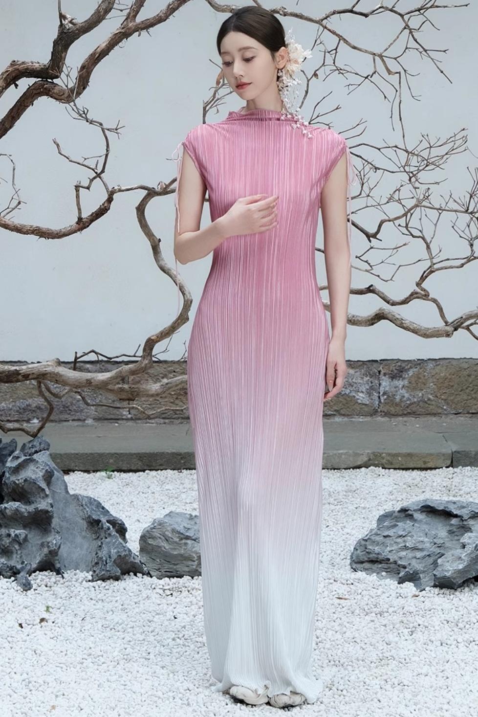 Summer Pink Pleated Dress